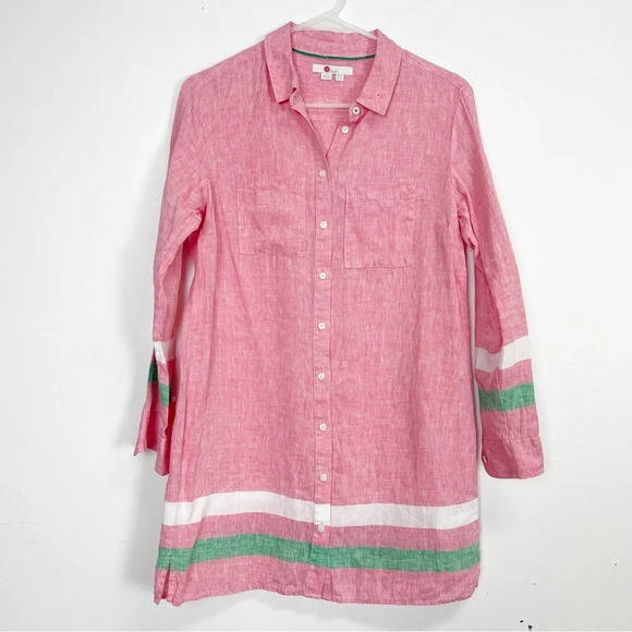 Boden Tops - Boden Shirt Womens 4P Petite Pink Green White Button Up Cotton Collared Tunic